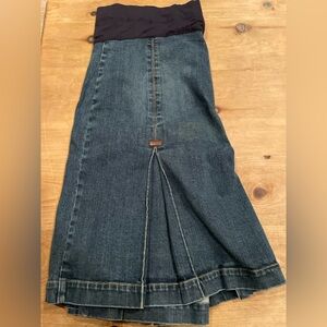 Gap Maternity VTG denim leather accented pleated skirt Y2K Casual Classic Sz 10